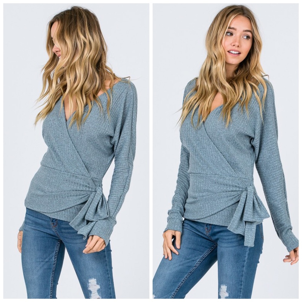 ❤️ LAST 1!  Slate Blue Ribbed Knit Sweater! - Picture 3 of 4